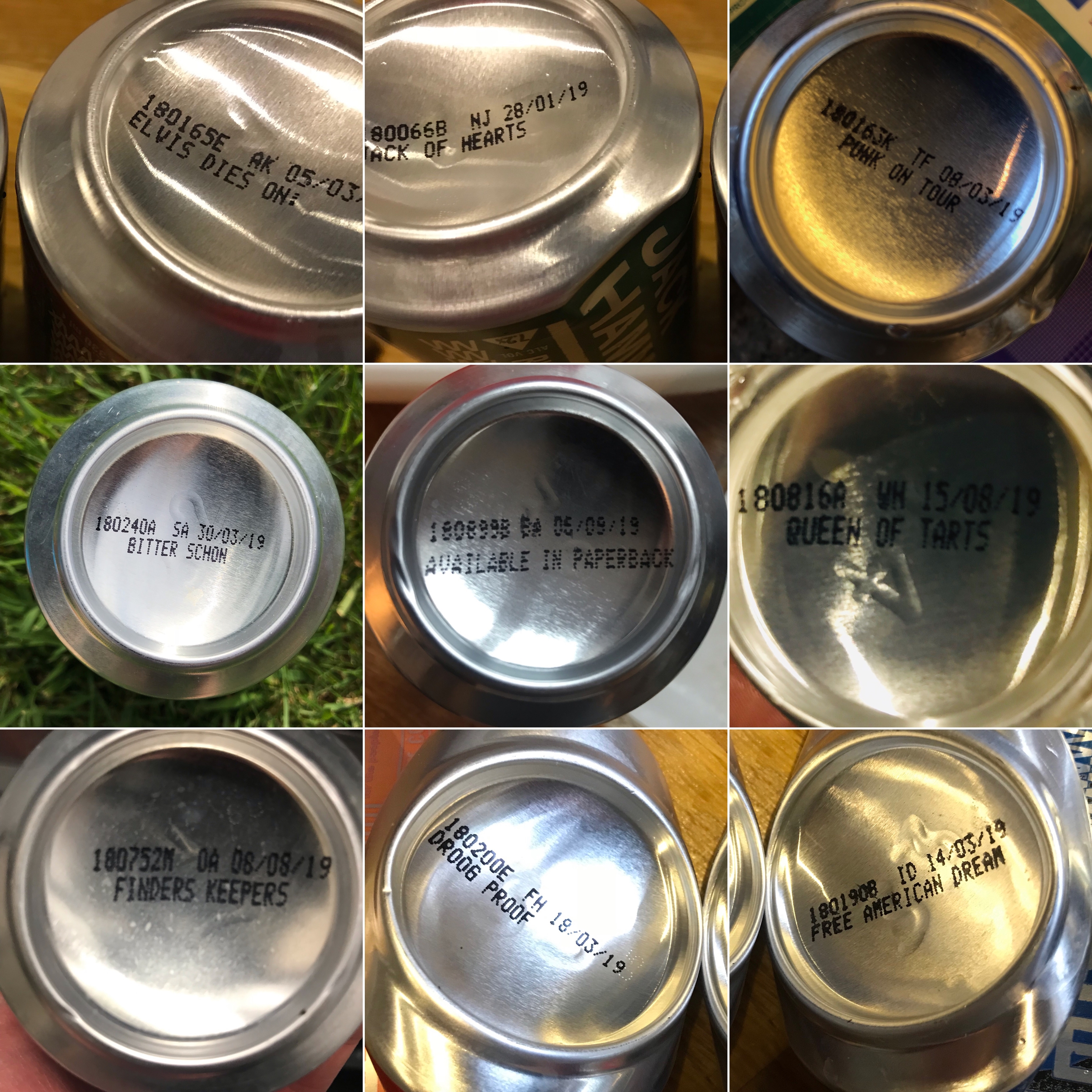 Top L-R Elvis Juice, Jack Hammer, Punk IPA May 2018. Middle L-R Sonic Boom German Hops Edition, Hop Fiction 2018, Raspberry Blitz. Bottom L-R Lost Lager, Clockwork Tangerine, Native Son